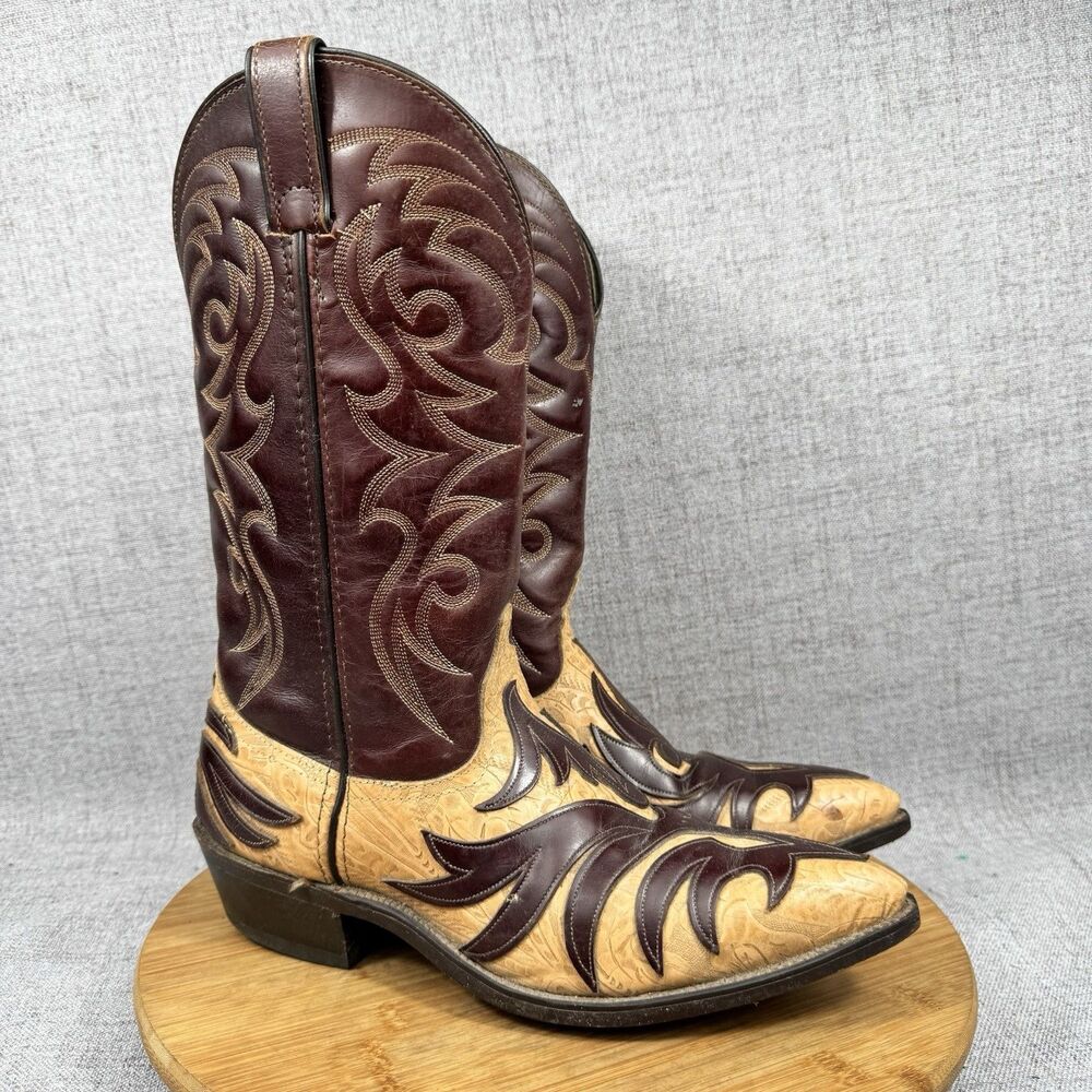 Code West Boots Men's 7.5 EE Western Cowboy Intricate Leather Inlays Embroidery